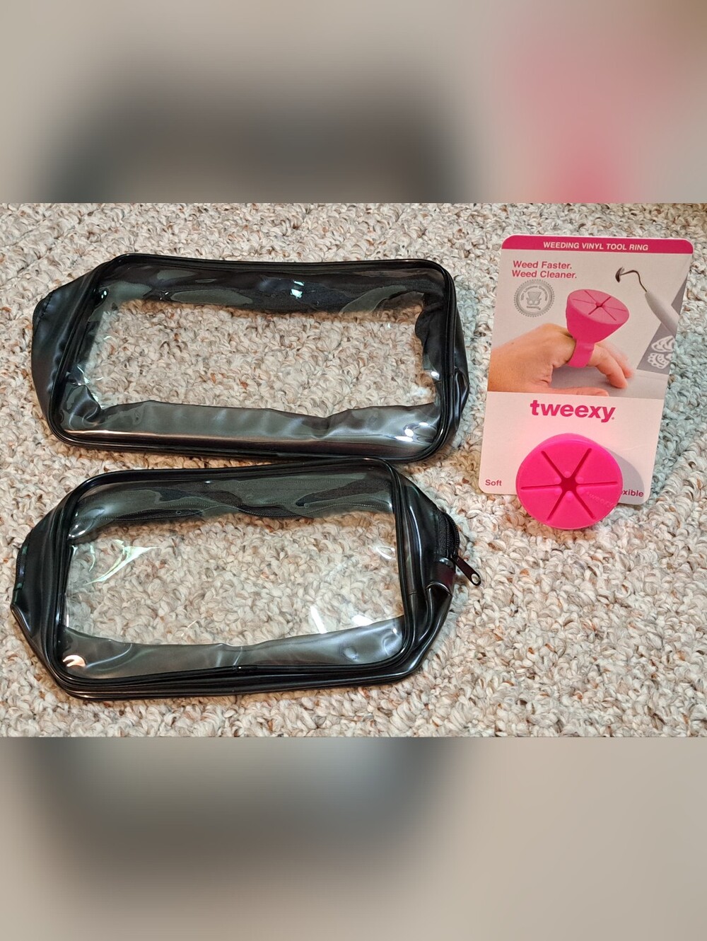 Clear Cosmetic Zip Pouches (Set of 2) and Weeding Vinyl Tool Ring
